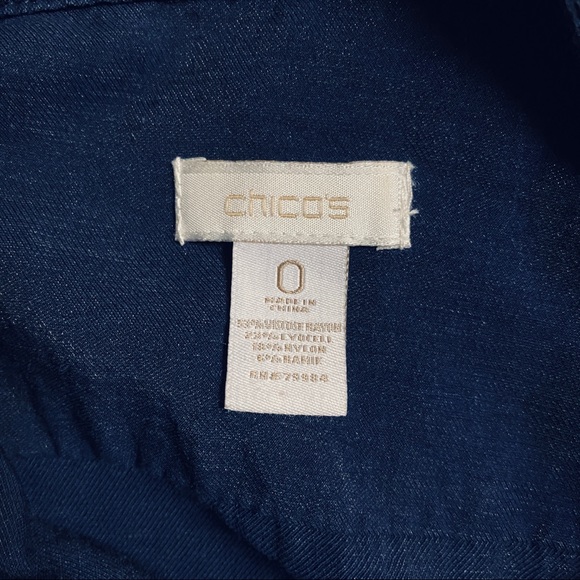 Chico’s Adjustable Sleeve Tunic Long Line Navy Blue Blouse Small - Picture 8 of 8